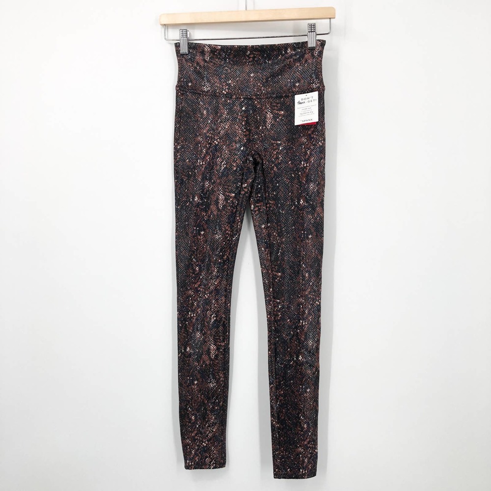 NWT SPANX Faux Leather Snake Print Leggings in Mocha Snake Size S High Waisted - Picture 2 of 8